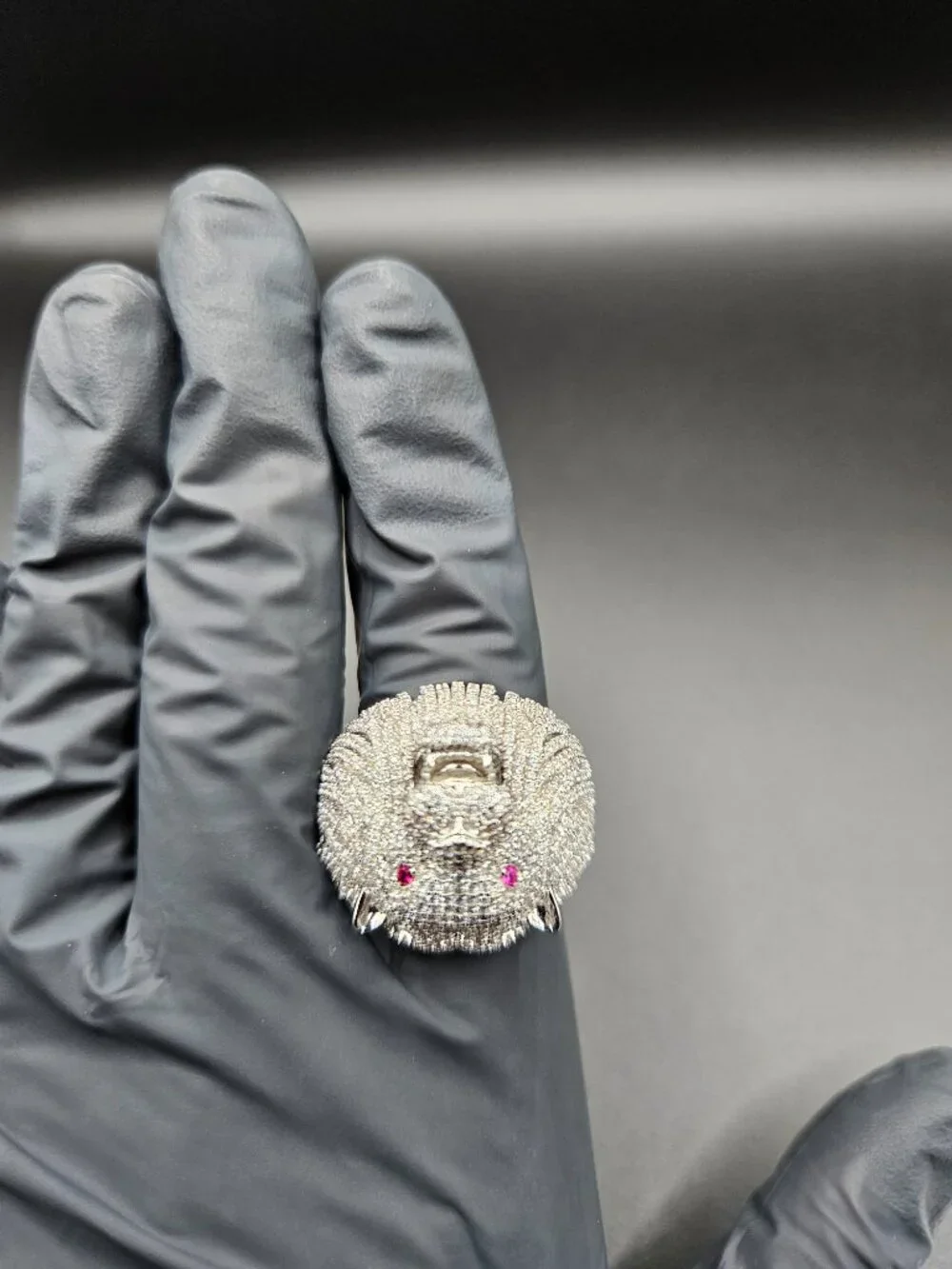 Silver Filled Lion Head Men's Statement Ring Size 10